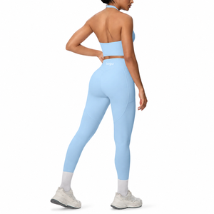 Ensemble <span class=keywords><strong>de</strong></span> yoga pour femme en nylon et élasthanne, taille haute, anti-transparence, effet push-up, séchage rapide, avec poches, pour la gym, le yoga, la course et l'entraînement - Product Image 5