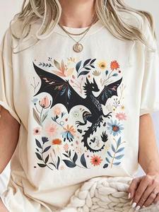 Camiseta linda con estampado de flor de cerezo y zorro para mujer |   Camiseta Casual de <span class=keywords><strong>Manga</strong></span> Corta con Cuello Redondo - Product Image 4