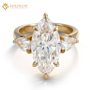 แหวนเพชรทองคำขาว 18K ทรงมาร์คีส์ สี E ประดับทองคำเปลว ออกแบบตามสั่ง สำหรับงานหมั้น งานแต่งงาน หรือใส่ทุกวันในวันครบรอบ - Product Image 1