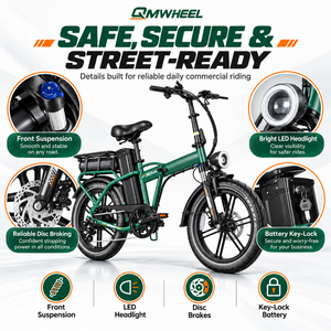 Vélo électrique pliable QMWHEEL F30 Ultra UK Wholesale E Bike, pneus larges, 20 pouces, 250W, 70Ah, double batterie - Product Image 2