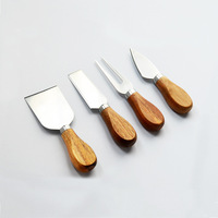 Ensemble de couteaux à fromage en acier inoxydable avec manche en bois, 4 pièces : coupe-fromage, fourchette à beurre, fourchette à fromage, trancheuse pour plateau de charcuterie et cuisine
