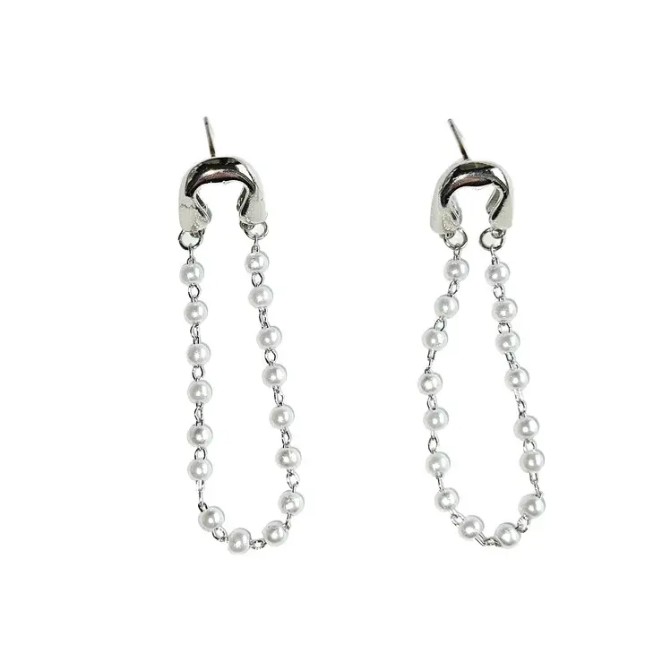 Design personalizzato di lusso 18k argento ago catena di perle orecchino per le donne