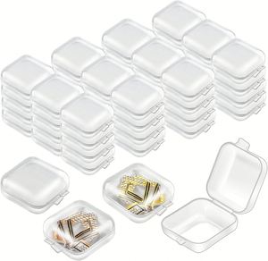 Mini <b>Square</b> Clear Glossy Eco-Friendly Plastic PP Classic Multifunction Jewelry Box Hinged Lid Earring Organizers Storage - Product Image 1