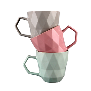 Wholesale Esion Novelty Giveaways pink Embossed Diamond Pattern Stoneware Ceramic Coffee Mugs 301-400ml <b>Microwave</b> Dishwasher - Product Image 1