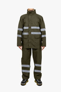 Chaqueta y pantalones de traje de lluvia ecológicos impermeables de poliéster de alta visibilidad con tiras reflectantes para seguridad en el trabajo y Camping - Product Image 2