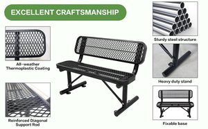 Factory Customized 170 180cm 200cm <b>Outdoor</b> Commercial Park <b>Metal</b> Picnic <b>Tables</b> With Benches LD-OD-017 Hot Dip Galvanized 170 Cm - Product Image 3