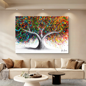 Peinture murale décorative sur toile, art abstrait moderne personnalisé, arbre coloré, nature morte aquarelle, peinture à l'huile - Product Image 2