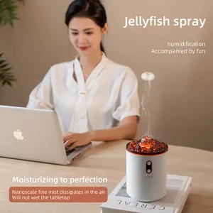 2024 Amaz 450ml Tragbarer Feuer Ultraschall Vulkan Luftbe feuchter Vapor izer Aroma Diffusor Mit 3D Flame Jellyfish Spray