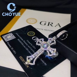 Top Quality 925 Sterling <b>Silver</b> Moissanite Cross Pendant Round Cut Hip Hop <b>Charm</b> for Men Women Pass Diamond Tester with GRA - Product Image 5