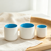 Pot à bougie en céramique blanc mat YBH, intérieur émaillé bleu, récipient vide, vente en gros, logo et couleur personnalisés, forme cylindrique