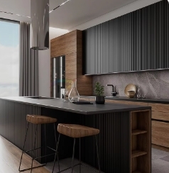 रसोई निर्माता के लिए तैयार नए आधुनिक मॉड्यूलर उच्च अंत लक्जरी काले लैसर पेंट mdf रसोई कस्टम - Product Image 4