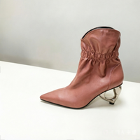 Bottines noires à bout pointu pour femmes, talon sculptural métallique unique, style décontracté en PU, collection été, design de créateur