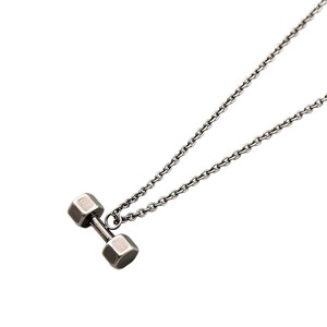 สร้อยคอจี้รูปดัมเบล ไทเทเนียมสตีล สีเงินโบราณ รูปทรงหกเหลี่ยม สำหรับทุกเพศ ใส่ได้ทุกวัน - Product Image 5