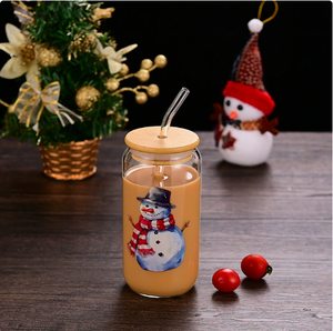 12oz/16oz Custom Logo Beer Can Glass <strong>Cup</strong> with <strong>Bamboo</strong> Lid and Straw Clear Borosilicate Iced <strong>Coffee</strong> <strong>Cup</strong> for Christmas Gifts - Product Image 6