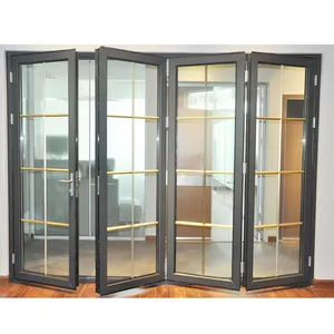 Barato puertas de vidrio de seguridad de perfil de aluminio, perfil de aluminio de puerta con diseño de parrilla plegable de la puerta de seguridad
