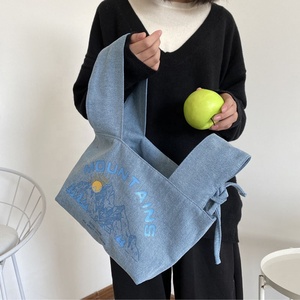 Sac à main en toile de coton pour femmes, sac de shopping en toile biologique, écriture et art simple, style japonais Hefeng, - Product Image 4