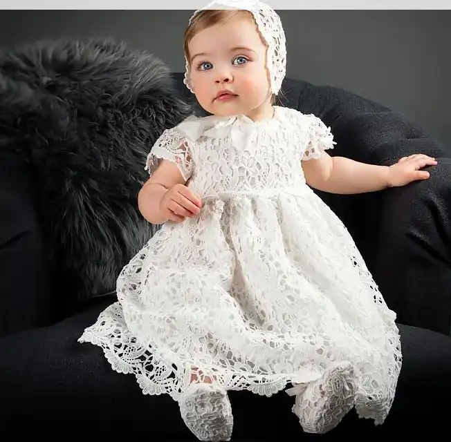 Buy ABaowedding Baby Girl's Lace Long Ivory Christening Gown Baptism Dress  with Bonnet (White, 6 m) at Amazon.in
