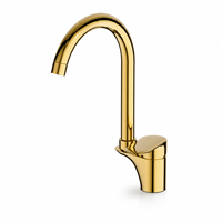Robinet de lavabo haut de gamme en laiton doré poli, monocommande, à arc élevé, pour projets hôteliers (vente en gros)