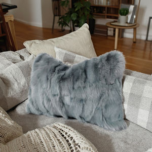Housse de coussin en fourrure de <span class=keywords><strong>lapin</strong></span> gris de luxe, housse de coussin décorative en fausse fourrure douce pour canapé de salon, chambre à coucher, housse de coussin en peluche douce - Product Image 2