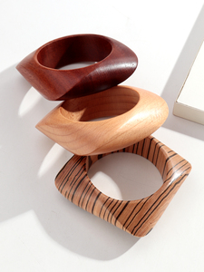 Lässige Persönlichkeit Original Holz armband Party Schmuck Unregelmäßige geometrische runde quadratische breite dicke Holz Armband Geschenk - Product Image 3