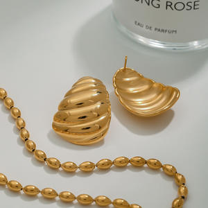 2025 accessoires de mode Design Unique 18k or acier inoxydable brillant côtelé gros audacieux Design à la mode boucles d'oreilles pour les femmes - Product Image 4