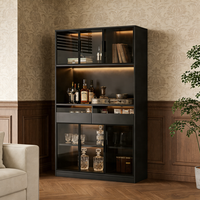 Meuble à vin moderne en bois avec éclairage LED et portes vitrées, design autoportant pour chambre et salle à manger, rangement pour bar à domicile