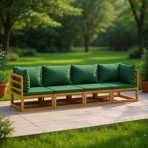 Set Lounge da Giardino Verde con Cuscini in Legno Teak, 4 Posti, Arredamento da Esterno Design Contemporaneo - Product Image 2