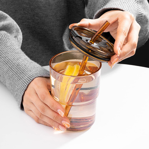 <strong>Custom</strong> Clear Blank Drinking Black Brown Tumbler Borosilicate Reusable Travel Coffee Glass Mug Cup With Glass Straw and Lid - Product Image 3