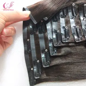 Cabelo PU Clip Em atacado remy cabelo humano pu clipe sem costura na extensão do cabelo