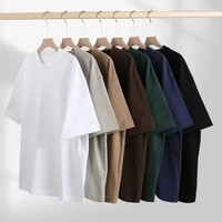 Kaos Pria Lengan Pendek 100% Katun Tebal, Model Crop Boxy Fit Dengan Cetak Kustom