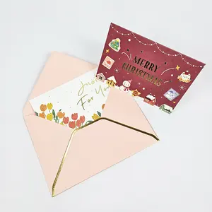 wholesale A7 Pink Envelopes 5 x 7 V Flap with Gold Border for 5x7 Cards and Perfect for Weddings, Invitations
