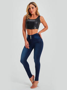 Pantalones Vaqueros Ajustados YUANBOFEI para Mujer, Cintura Alta, Efecto Adelgazante, Súper Elásticos, Tipo Lápiz, Azul Oscuro, Pantalones Sexys para Dama - Product Image 6