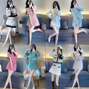 Set Due Pezzi da <span class=keywords><strong>Donna</strong></span> in Tweed a Quadri, <span class=keywords><strong>Giacca</strong></span> a Maniche Lunghe con Gonna Corta, Set Invernale alla Moda - Product Image 6