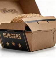 Boîte à hamburger carrée jetable en kraft pour emporter, OEM, restauration rapide, impression quadricolore, écologique, biodégradable, recyclable, papier artistique