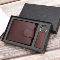 Brandneue Großhandel Weihnachts geschenk Vintage Echt leder Brieftasche Schlüssel anhänger Brieftasche Geschenkset