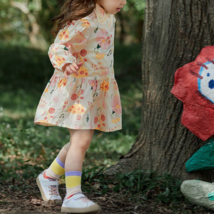 Vestido Camisero de Manga Larga para Niñas, Lindo Estampado de Hongos y Música, Cuello <span class=keywords><strong>Peter</strong></span> <span class=keywords><strong>Pan</strong></span>, Vestidos Casuales de Algodón para Niñas de 2 a 7 Años - Product Image 4