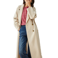 Manteau long en laine vert menthe pour femme, double boutonnage, revers cranté, coupe ample, mi-long, avec poches