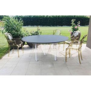 OMETTO OMT180EN tavolo di design in policarbonato trasparente con piano nero di forma rettangolare 180 cm di diametro - Product Image 1