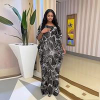 Nouvelle Robe Élégante en Coton Grande Taille pour Femme, Style Ethnique Africain Imprimé, avec Foulard, Décontractée et Ample, Ornée de Strass, Collection Été 2026
