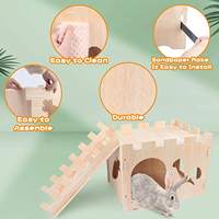 Nichoir classique en bois sculpté pour lapins, hamsters et petits animaux – Maisonnette cachette pour lapins, cochons d'Inde et hamsters dorés