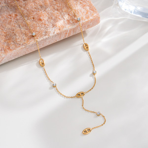 Collar Lariat en <span class=keywords><strong>Y</strong></span> de Acero Inoxidable Chapado en Oro de 18K con Eslabones Ovalados de Nariz de Cerdo <span class=keywords><strong>y</strong></span> Cadena con Colgante de Circonita, Joyería Fina para Mujer - Product Image 3