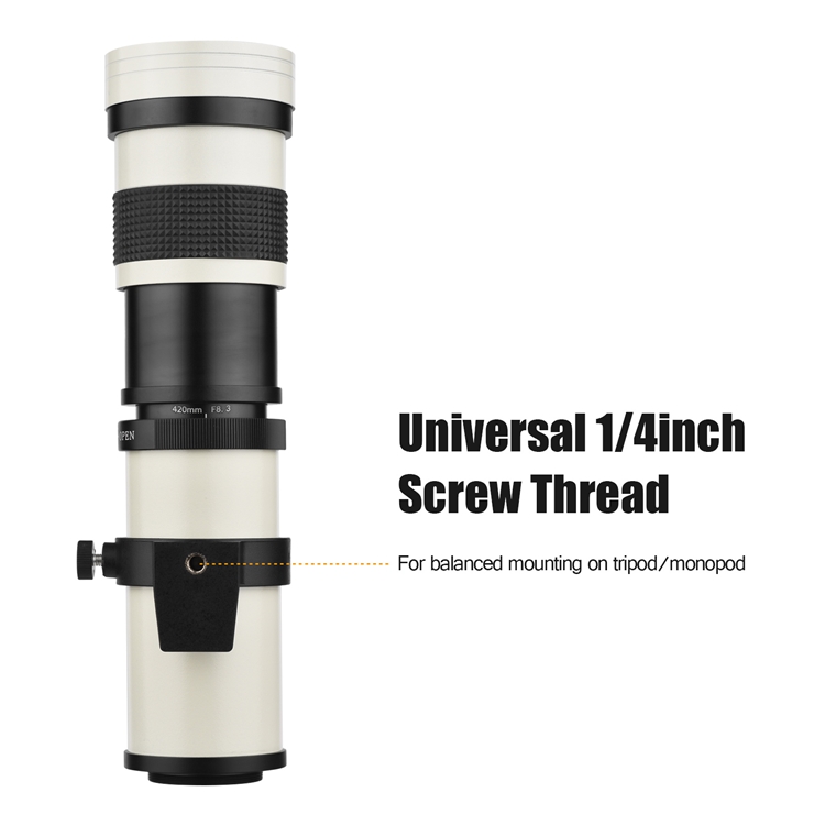 ホワイトMF超望遠ズームレンズF/8.3-16 420-800mmT2マウント、Canon