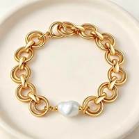 Bracelet en cuivre plaqué or 18 carats fait main avec perles baroques et chaîne de perles d'améthyste, réglable, bijoux tendance pour femme, cadeau