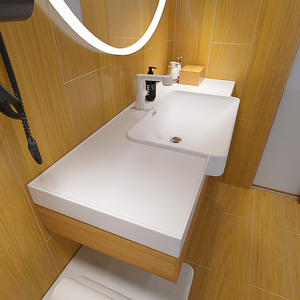 Lavabo Rectangular Moderno y Minimalista de Color Blanco con Lavabo de Piedra Artificial de Borde Ultrafino Ecológico para Baños de Hotel - Product Image 5