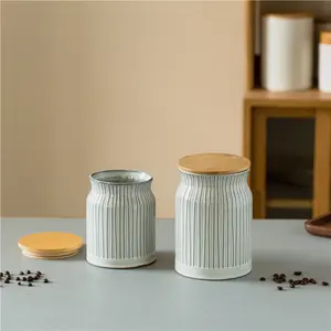 批发高品质活性釉料家居用品厨具陶瓷大储藏罐咖啡茶罐带木盖