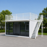 Casa Contenedor Modular Prefabricada de Dos Pisos con Muro Cortina de Acero y Vidrio de Ensamblaje Rápido y Terraza en el Techo para Oficina Corporativa de 20 Pies