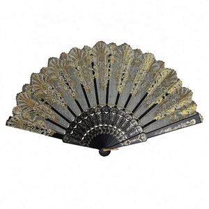 Éventail pliant de style sportif de 23 cm de longueur, en tissu plastique à motif floral pailleté or, pour mariage et fête, écologique, durable, personnalisable - Product Image 4