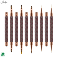 Kit professionnel de nail art avec strass marron éclatants, manche en nylon, double embout, liner et pinceau ovale pour fleurs 3D et effets dégradés