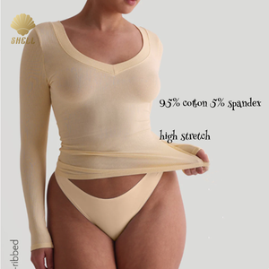 Luluxixiyaya en forma de <span class=keywords><strong>V</strong></span> Lyocell Momal Micro acanalado manga larga 3cm altura Slim Fitting señoras verano 250gsm Sexy <span class=keywords><strong>cuello</strong></span> en <span class=keywords><strong>V</strong></span> camiseta - Product Image 3