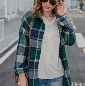 Femmes à <span class=keywords><strong>carreaux</strong></span> col rabattu <span class=keywords><strong>surchemise</strong></span> manches longues flanelle veste à <span class=keywords><strong>carreaux</strong></span> décontracté automne laine mélange bouton chemise <span class=keywords><strong>manteau</strong></span> - Product Image 4